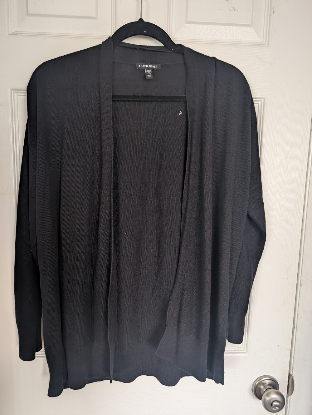 Eileen Fisher Organic Linen Blend Open Front Cardigan | Size Small | Black